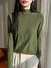 Suéter de punto con cuello semialto de lentejuelas y manga larga, camisa base brillante de lujo ligero, capa interior versátil y elegante para otoño e invierno