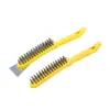 Cepillo de Alambre Multifuncional con Pala para Limpiar Escamas de Pescado y Eliminar Óxido, Cepillo de Alambre de Acero con Mango de Plástico Amarillo para Pulir y Limpiar