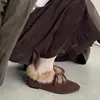Invierno 2026 Nuevo Estilo Zapatos de Felpa y Piel Moda para Exteriores Piel Genuina Piel Real Lazo Acolchados Cálidos Zapatos de Algodón para Mujer