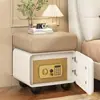 Mesita de noche de madera maciza con caja fuerte integrada, modelo nuevo para dormitorio del hogar, estilo crema vintage, mueble de almacenamiento inteligente para mesita de noche con cubierta suave
