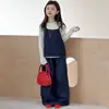Conjunto de Top de Peto de Mezclilla y Jeans para Niñas de Primavera Ropa Nueva para Niños Conjunto de Tres Piezas con Peto Estilo Coreano para Niñas