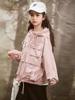 Jaqueta corta-vento estilo workwear para meninas, novo modelo Primavera e Outono 2026, jaqueta longa com capuz à prova de vento e à prova d'água para crianças mais velhas