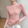 Prendas de Primera Línea de Cachemira Camiseta Base de Punto Ajustada con Cuello Medio Alto para Mujer Color Sólido Suave Cerosa Agradable para la Piel Suéter Interior