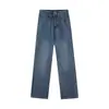 Jeans Azules Rectos Vintage para Mujer Otoño 2024 Nuevos de Cintura Alta Adelgazantes Sueltos de Pierna Ancha Pantalones Largos