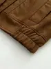 Moda femenina transfronteriza: Estilo europeo y americano, cuello alto, mangas largas, bolsillos grandes, dobladillo con volantes, chaqueta de gamuza sintética, chaqueta tipo beisbolista, ropa de abrigo