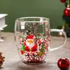 Caneca de Vidro Borossilicato Impressa com Tema de Natal e Desenhos Animados para Leite, Café da Manhã, Café e Chá de Leite com Dupla Camada
