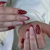 Uñas postizas LeFan color borgoña, uñas postizas populares transfronterizas de puntos blancos, venta al por mayor de producto terminado