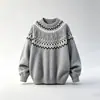 Suéter jacquard Fair Isle de cuello redondo para hombre, diseño de moda de otoño, top cálido casual engrosado para pareja