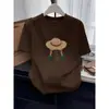 2026 Verano Diseño de Línea de Espina de Pescado de Nicho Minimalista Holgado Adelgazante Versátil Gris Camiseta de Manga Corta Top para Mujer