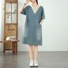 Verão Nova Chegada Estilo Coreano Renda Renda Com Capuz Solto Casual plus size Manga Curta Costura Vestido Jeans