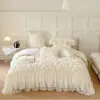 Conjunto de Lençóis e Capa de Edredom de Renda Estilo Princesa 4 Peças Luxo Acessível Francês Algodão de Fibra Longa Puro Algodão