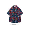 Camisa hawaiana de manga corta con estampado floral para hombre, estilo Hong Kong, estilo japonés, retro, estilo americano, de media manga, moderna, elegante.