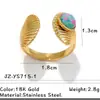 Anillo Popular Europeo y Americano de Acero Inoxidable y Piedra Natural, No se Desvanece, Retro, Lujo Ligero, Gama Alta, Anillo Abierto de Acero de Titanio Transfronterizo