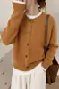 Cárdigan de punto grueso 100% lana para otoño e invierno para mujer, cuello redondo, mangas raglán, corte holgado, casual, versátil, abrigo de punto talla grande