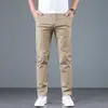 Calça Masculina Casual Popular de Alta Qualidade com Zíper Ykk para Todas as Estações Verão e Primavera Perna Reta Moda Calça Longa de Algodão Grossa