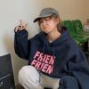 Sudadera de Mujer Gruesa con Forro Polar Nueva Otoño e Invierno Estampado de Alfabeto Japonés y Coreano Estudiante Holgada Talla Extra Jersey Manga Larga con Capucha