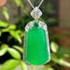 Colgante Guofeng Vintage de alta calidad Plata 925 Ágata Calcedonia Verde Natural de alta calidad
