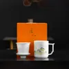 Taza de té de jade con grasa de cabra Yuanshan, taza de agua de porcelana blanca para oficina, taza de té de cerámica de alta gama con tapa y filtro, regalo corporativo