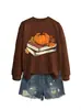 Amazon Wish site independente moda estiloso confortável feminino abóbora folha de bordo estampa de dois livros gola redonda manga longa moletom
