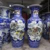 Vaso de chão cerâmico azul e branco cor de balde paisagem flores e pássaros porcelana artesanato decorativo atacado presentes de cerimônia de abertura