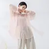 Traje de Práctica de Danza Artístico Dulce Estilo Chino Jazz Danza Clásica para Mujer, Nueva Camisa Estilo Chino con Mangas Acampanadas y de Linterna