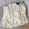 Pijama Desenho Animado para Mulheres Estilo Primavera e Outono Manga Longa Calça Longa Cardigã Gola Lapela Estilo Ins Coreano Fofo Feminino Roupa de Casa Pode Ser Usada Fora