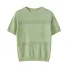 Camiseta Personalizada Nova de Tencel Resistente Jacquard Embossado Vazado de Manga Curta para Mulheres, Top de Malha Soltinho Fino de Verão com Gola Redonda