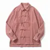 Nova camisa masculina de manga longa estilo chinês, cor sólida, com botões de nó chinês tradicional, corte solto, jaqueta tipo terno Tang plus size, camisa casual para primavera e outono