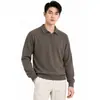 Estilo Old Money Camisa Polo de Punto con Cuello Henley y Solapas para Hombre Suéter de Color Sólido con Mangas Raglán para Hombre Otoño Invierno Manga Larga