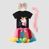 Nueva Falda Tutú Arcoíris de Dibujos Animados Europeos y Americanos Nuevo Traje de Falda para Niños Camiseta de Algodón Más Accesorios de Malla