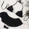 Traje de Baño Bikini para Mujer 2025 Lindo Sexy de Atar Pecho Pequeño Push-Up Lunares Traje de Baño de Dos Piezas Estilo Falda para Vacaciones y Aguas Termales