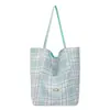 Bolso de Hombro de Lona a Cuadros Mangbo Menta Fresca Bolso Tote de Gran Capacidad Doble Uso Simple Doble Pan Primavera y Verano Nuevo