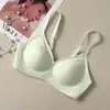 Pedido de Comércio Exterior Waffle Japonês Veludo Franzido Sutiã Sem Aro, Bojo Fixo Fino, Lingerie Sem Costura