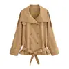 Ropa de Mujer Transfronteriza Primavera y Otoño 2026 Moda Europea y Americana Gabardina de Doble Botón Holgada de Cuello Alto con Cinturón para Mujer A77055