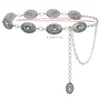 Cadena de Cintura Popular Transfronteriza de Amazon Turquesa Marquise Incrustada Estilo Étnico Tallado Retro Cinturón para Pantalones Fajín Decorativo