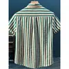 Camisa Casual de Manga Curta para Jovens no Verão, Seda Gelada Respirável, Sem Amassar, Camisa Elegante de Manga Curta com Base Listrada para Cabeleireiros