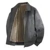 Jaqueta de Couro Workwear com Gola Lapela Retro Tingimento Maillard Outono/Inverno Retro Desgastado Casual Versátil Peça Externa com Gola Lapela