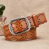Fivela de Pino Vazada Cinto de Couro Cinto para Jeans Atacado Couro Bovino Puro Estilo Coreano Moda Cinto Decorativo Cinto de Couro Genuíno Feminino