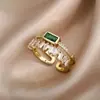Anillo Abierto de Estilo Retro de Lujo Ligero Transfronterizo con Circonita Verde Chapado en Oro de 18 Quilates Esmeralda Anillo de Dedo de Alta Calidad Joyería