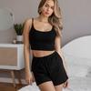 2025 Europeu e americano malha primavera novos suspensórios shorts ocos pijamas de duas peças transfronteiriços roupas femininas para casa atacado