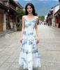 Vestido de Tirantes Tie-Dye Verano Yunnan Guizhou Hecho a Mano Teñido con Plantas Índigo Ropa Étnica Venta al por Mayor Vestido de Vacaciones