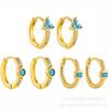 Aretes de Oro de 18K, Hebillas para Oreja, Circonia Turquesa Micro-Pavimentada, Diseño Compacto, Estilo Étnico, Joyería para Oreja Transfronteriza Europea y Americana