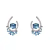 Brincos Azuis em Forma de U com Diamantes Inteiros Estilo Francês Moda Retrô Estética de Nicho Design Simples Brincos de Alta Qualidade Atacado