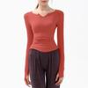 Novo Top Esportivo de Gola V para Primavera e Outono Roupas de Yoga Camiseta de Manga Longa Corrida Profissional Secagem Rápida Sensação Nua Slim Roupas Fitness para Mulheres