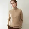 100% Cachemir Puro para Mujer Cuello Alto Media Cremallera Trenzado Estilo Old Money Tejido Holgado Casual Perezoso Tejido de Cachemir