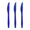 Cuchillo, tenedor y cuchara de color azul oscuro de grano, cuchillo, tenedor y cuchara desechables, suministros para fiesta de cumpleaños, tenedor para pastel, cuchillo, tenedor y cuchara de plástico de color sólido