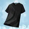 2025 Nova Camiseta de Seda de Gelo Manga Curta Masculina Verão Gola Redonda Manga Meia Secagem Rápida Roupas Leves Respiráveis para Esportes ao Ar Livre