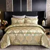 Conjunto de Quatro Peças Jacquard de Seda Cetim Estilo Europeu, Lençol de Cama de Luxo Leve, Capa de Edredom, Fronha, Conjunto de Três Peças para Cama, Dropshipping de Comércio Exterior