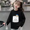 Camiseta de Algodão Puro para Crianças Primavera e Outono, Top Estiloso e Macio Estampado para Meninas, Camiseta Básica de Manga Longa para Meninos, Roupa Infantil