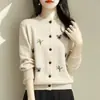 Cardigan de Tricô Bordado para Mulheres, Primavera e Outono, Artesanato Jacquard com Bordado de Coala, Versátil e Quente, Casaco Suéter de Gola Redonda